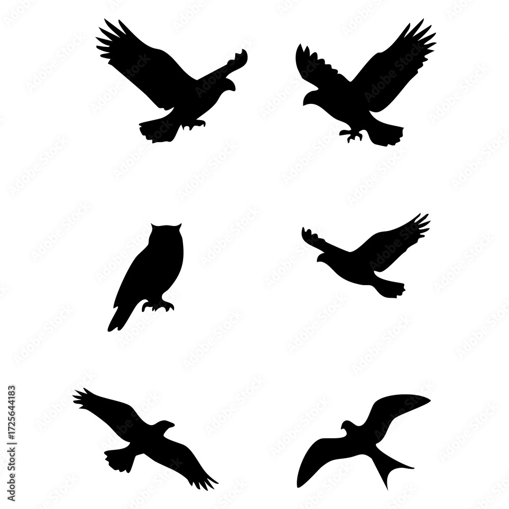 Obraz premium Silhouette of Birds in Flight A Diverse Collection of Avian Forms