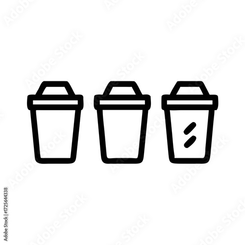 Three Outline Trash Cans Lined Up On futuristic silhouette vector icon White Background bins garbage