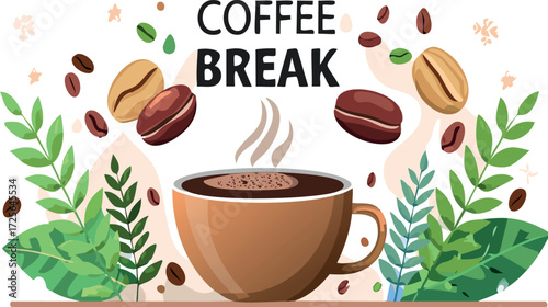 Coffee break concept with steaming coffee cup