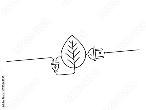 Minimalist illustration of ecofriendly energy with leaf and power plugs