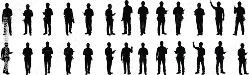 Collection of diverse business people silhouettes standing in various poses with subtle artistic details for modern design projects silhouette