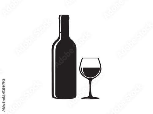Minimalistic Wine Bottle and Glass Still Life in Black and White