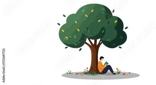 Mindful Professional: Flat Design Illustration of Calm, Focused Employee for Corporate Wellness & Stress Management