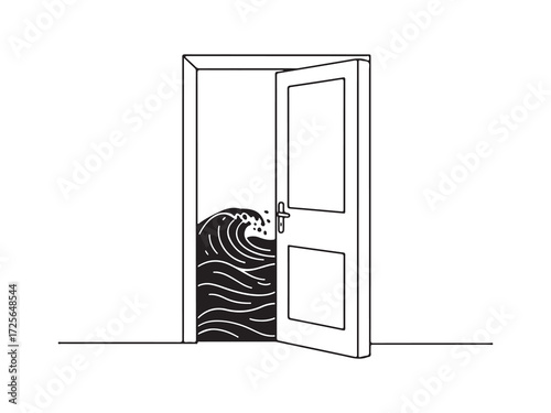 Open Door to a Different Reality Featuring Ocean Waves Illustration