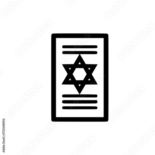 Star of David symbol on text document icon for Jewish holiday template and spiritual writing concept