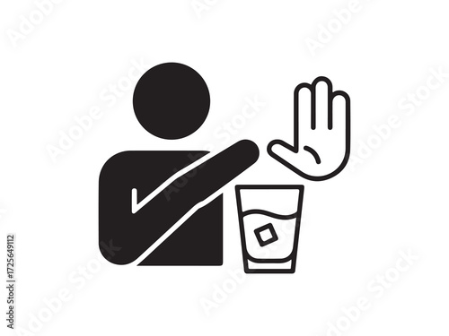 Person gesture stop sign near alcoholic beverage anti alcohol concept