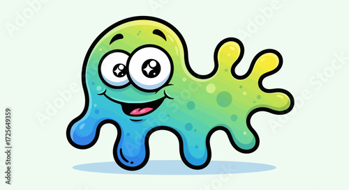 A cheerful, cartoonish blob creature with big eyes and a happy smile.