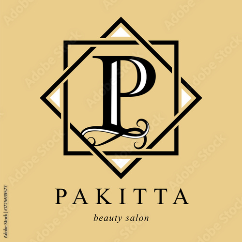 Logo, capital letter P. Monogram of Botanical Minimalistic, Initial. with Organic Plant Elements. Vector design. beauty salon. for tattoo studio
