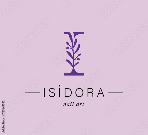 Logo, capital letter I. Monogram of Botanical Minimalistic, Initial. with Organic Plant Elements. Vector design. for tattoo studio