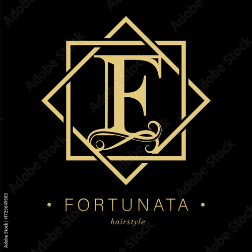 Logo, capital letter F. There is a botanical monogram in two squares - F. with organic plant elements. Vector design. beauty salon. for a tattoo studio.