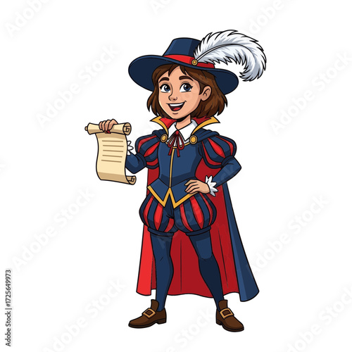 Elegant Cartoon Prince or Messenger Presenting an Ancient Scroll with Important News