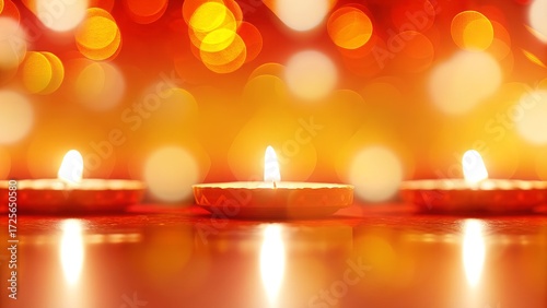 Traditional Diwali oil lamps with festive bokeh lights