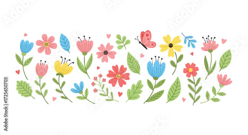 Vibrant springtime garden blooming with colorful flowers and a delicate butterfly brings joy and natural beauty to any design project