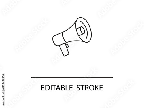 Simple megaphone icon for announcements and promotion in modern minimalist style with editable stroke for designers and marketers.