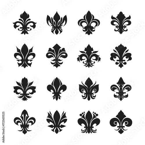 Set of emblems Fleur de Lys symbols.