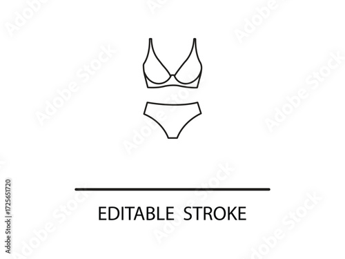 Elegant bikini outline for summer fashion design projects with editable stroke, perfect for swimwear brands and style guides today.