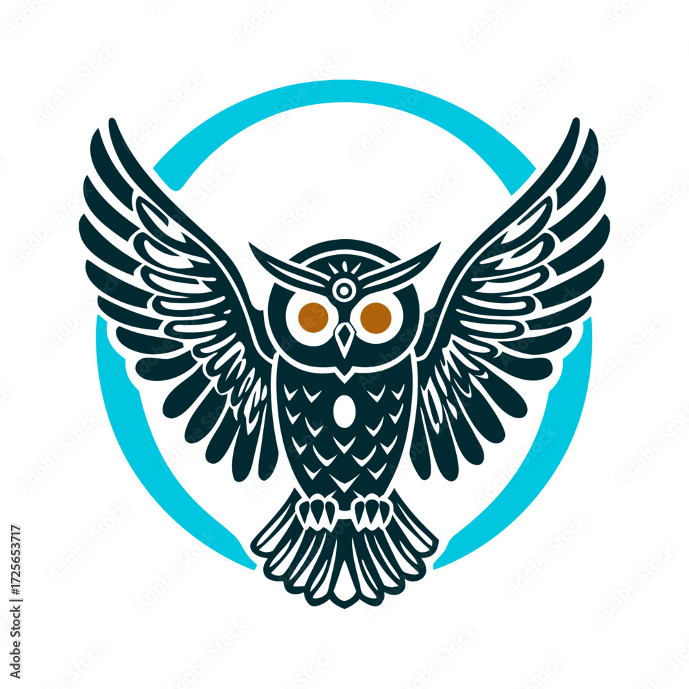 Fototapeta premium Mystical Owl with Third Eye and Crescent Moon Animal Spirit Work Owl with a third eye wings spread in a crescent moon shape