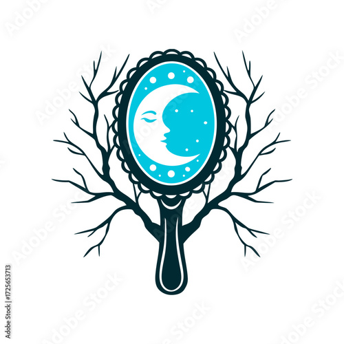 Moon Reflection in Mirror Framed by Thorns Mirror Magic Espejismo Hand mirror reflecting a moon instead of a face framed in thorns