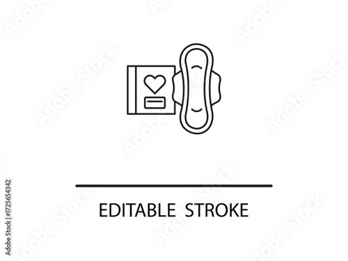 Feminine hygiene product outline for period care and menstrual health awareness, simple line drawing icon for health and wellness resources.