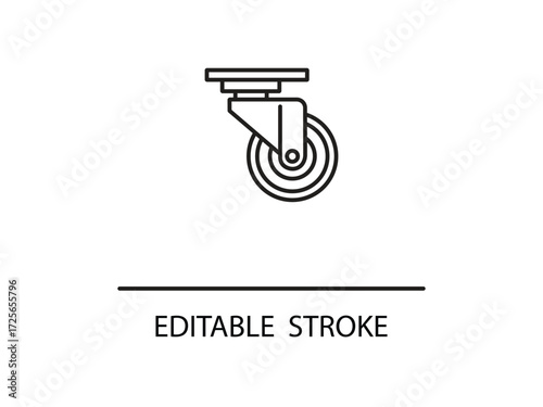 Sleek caster wheel icon with editable stroke for customizable design projects creates a modern feel for any creative project.