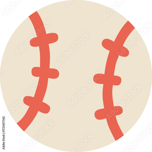 Flat style illustration of a baseball ball with red stitches, symbolizing sports, recreation, and athletic activities.