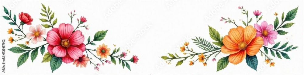 Obraz premium Vibrant hand-drawn wildflower wreath, watercolor painted , summer, bouquet, beautiful