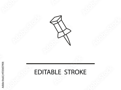Minimalist pushpin icon design with editable stroke for creative presentation materials and modern infographics with clean lines.