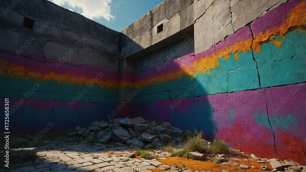 Fototapeta premium Cracked Colorful Wall Texture with Abstract Artistic Design