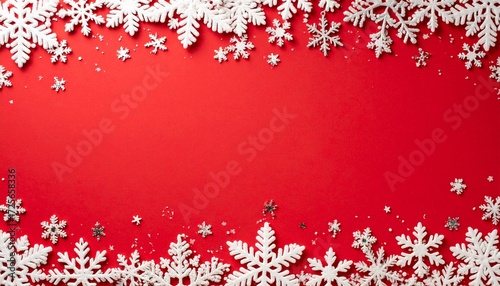 Snowflake and star border on vibrant red background, festive and minimal holiday design