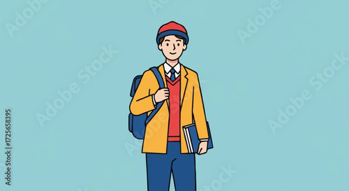 young man in a red coat