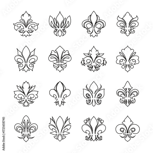 Set of emblems Fleur de Lys symbols.