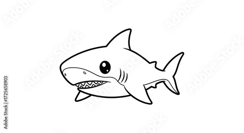 Adorable Cartoon Shark Illustration Ready for Coloring Books and Children's Educational Materials
