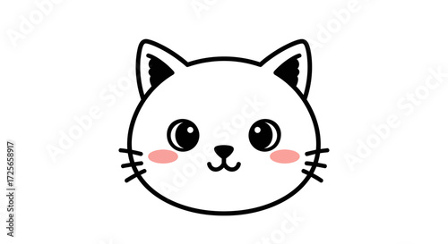 Adorable feline portrait, minimalist illustration of a cute white cat head design
