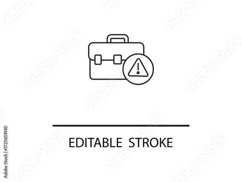 Urgent business risk alert with briefcase icon for project management and compliance, highlighting potential issues and critical warnings.
