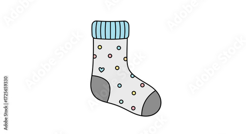 Charming hand-drawn illustration of a whimsical sock adorned with cheerful polka dots and a little