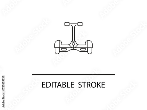 Sleek self-balancing scooter outline icon for modern urban transport and eco-friendly mobility solutions with editable stroke vector line.