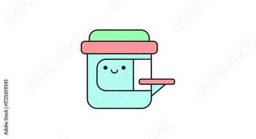 Charming pastel retail kiosk cartoon with a friendly face isolated on a clean white background