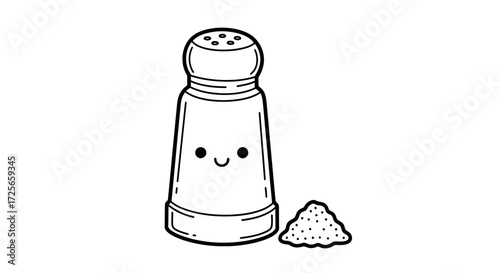 Charming salt shaker outline with a friendly face and a small pile of salt displayed nearby