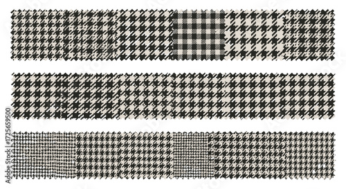 Collection of textural textile swatches featuring houndstooth and checkered patterns for design