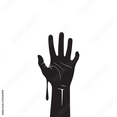 Vector art of black silhouette of a hand with dripping liquid silhouette