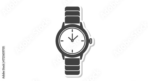 Elegant Wristwatch Silhouette Symbolizing Punctuality and Classic Style on White Background