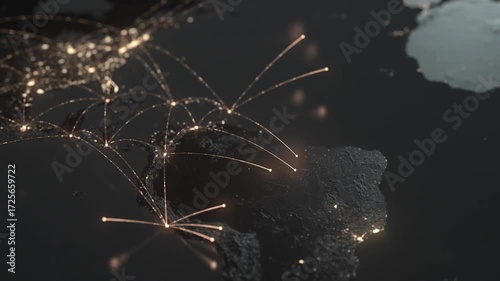 beautiful earth with city light connection links Communication technology global internet network connected animation
