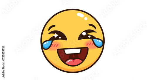 Expressive laughing emoji with joyful tears cascading down a bright yellow face