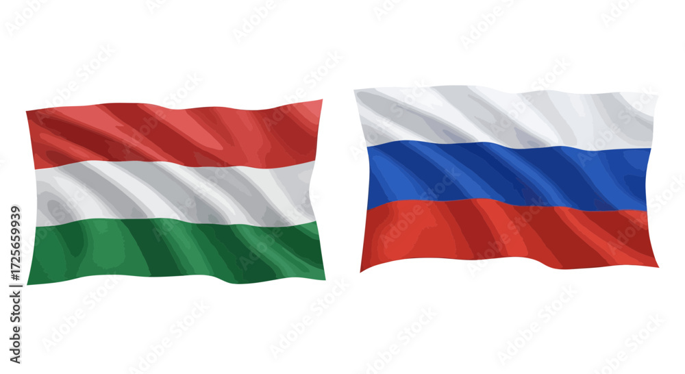 Fototapeta premium Illustrative comparison of the national flags of Hungary and Russia displayed side by side