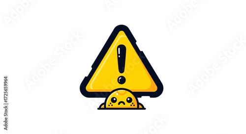 Kawaii danger: A cute sad face hides beneath a bright yellow warning symbol drawing attention