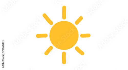 Radiant sun illustration with simple stylized beams for joyful summer themed design