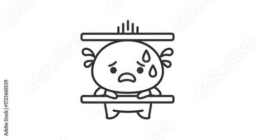Stressed cartoon character squished between two boards evoking anxiety and pressure
