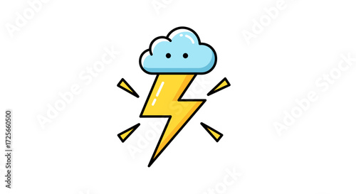 Stylized lightning bolt with a cute cloud design, suitable for weather forecasting icons or