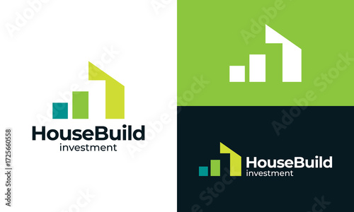 Invest house logo design. Financial investment chart concept vector design with abstract home building modern symbol graphic icon