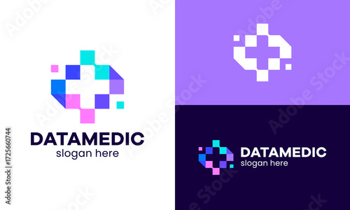 Medic digital logo design. Medical Cross Sign Vector design with digital pixel shape graphic icon symbol